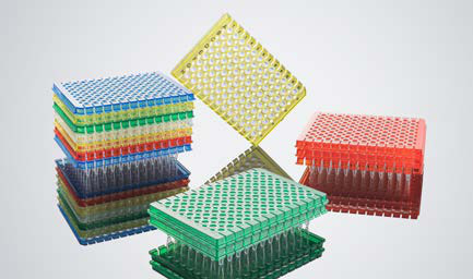 PCR plates – 96-well and 384-well, different skirt styles (photo)